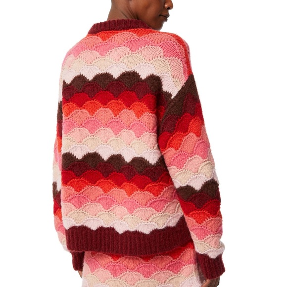 THML Textured Chunky Knit Striped Puffy Crewneck Sweater Red Pink - Picture 5 of 14